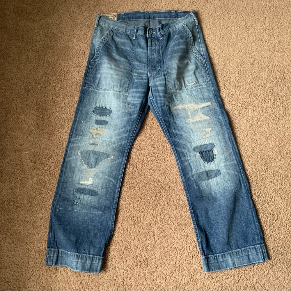 Polo Ralph Lauren Distressed Patchwork Repaired Denim Faded Jeans Men’s Sz 32x30